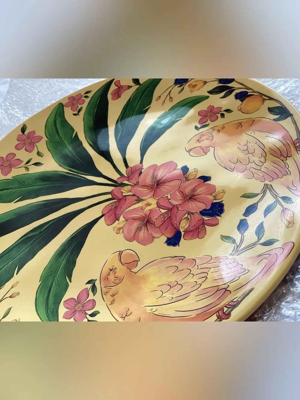🌴 Anthropologie Melamine Dinner Plates Tropical Birds 10.75” FARM Rio Set of 4